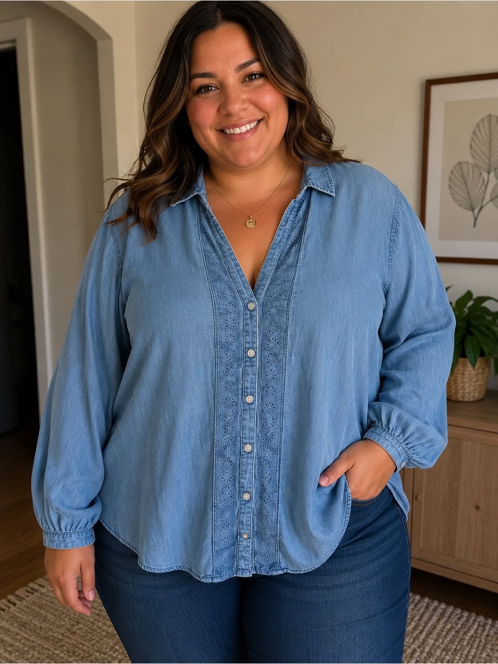 Light Blue Button-Front Chambray Women's Top Torrid Size 4x
